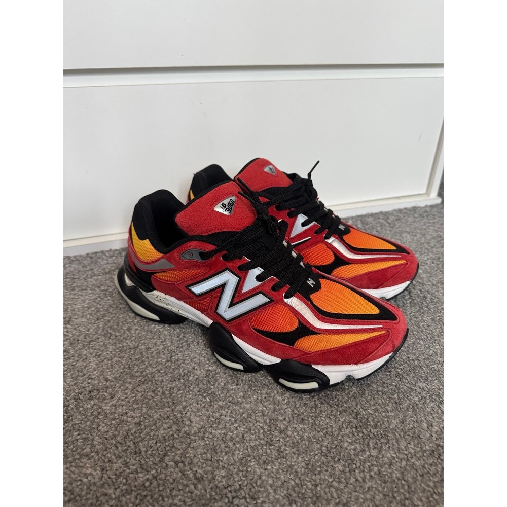 New Balance 9060 Red Orange Black Fire Sign Athletic Shoes
